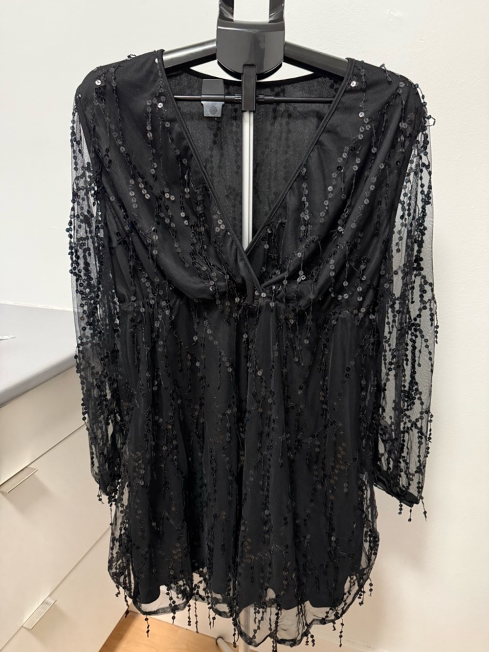 Shein Black Sequin Mesh Hem Mini Dress Size 2X